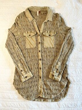 Anthropologie Pilcro Sand Smocked Shacket Shirt Jacket Medium